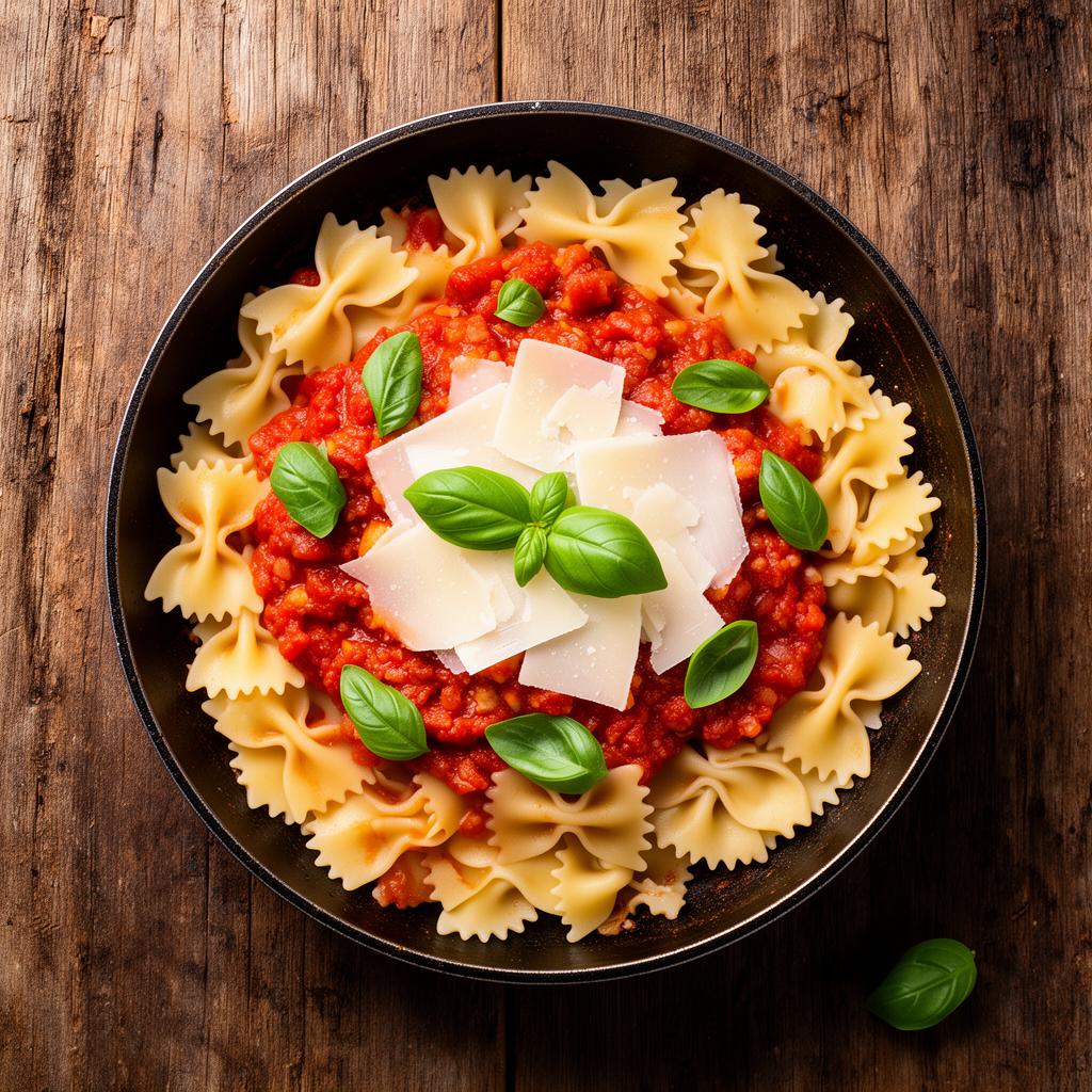 Farfalle iz ene ponve s paradižnikom in baziliko